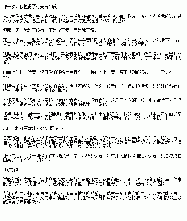 作文那一次我懂得了理解500字作文開(kāi)頭